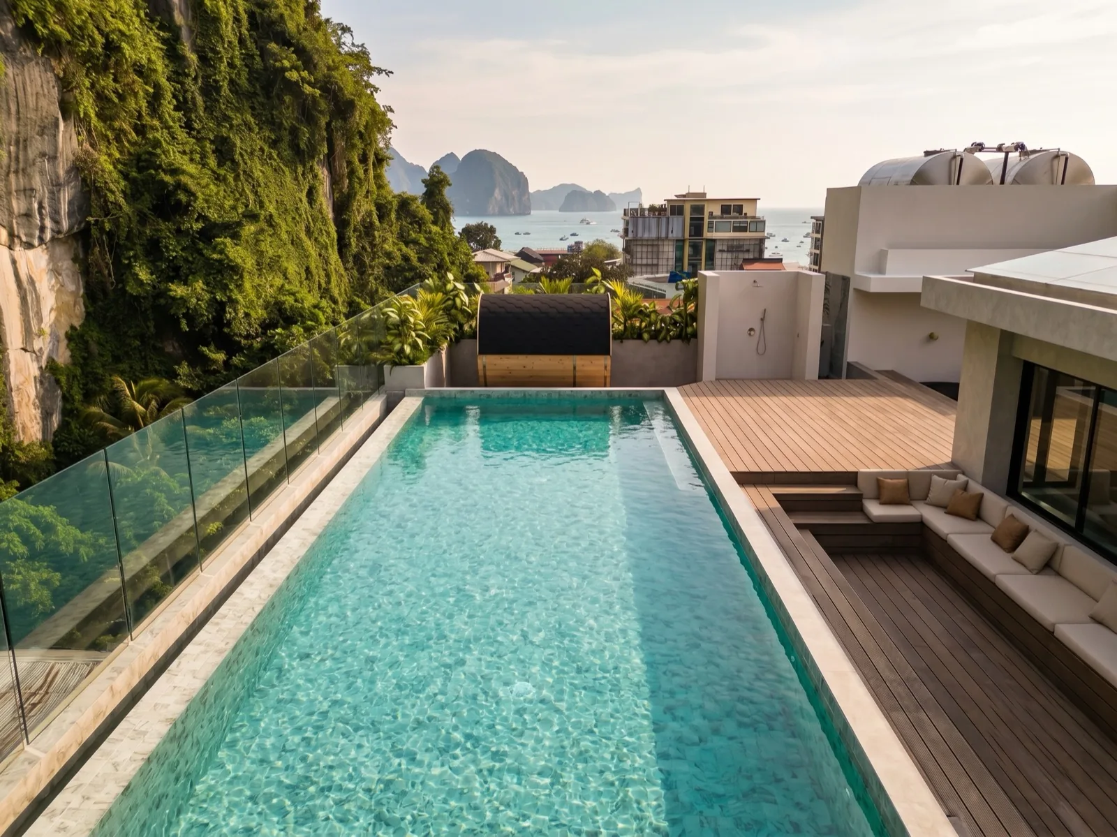Villa V rooftop pool overlooking El Nido Bay