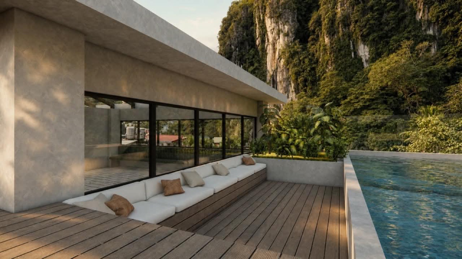 Villa V rooftop pool beneath the limestone cliffs